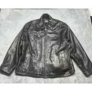 Vintage Global Identity G-III Leather Jacket Mens 2XL Black Full Zip Bomber HOLE